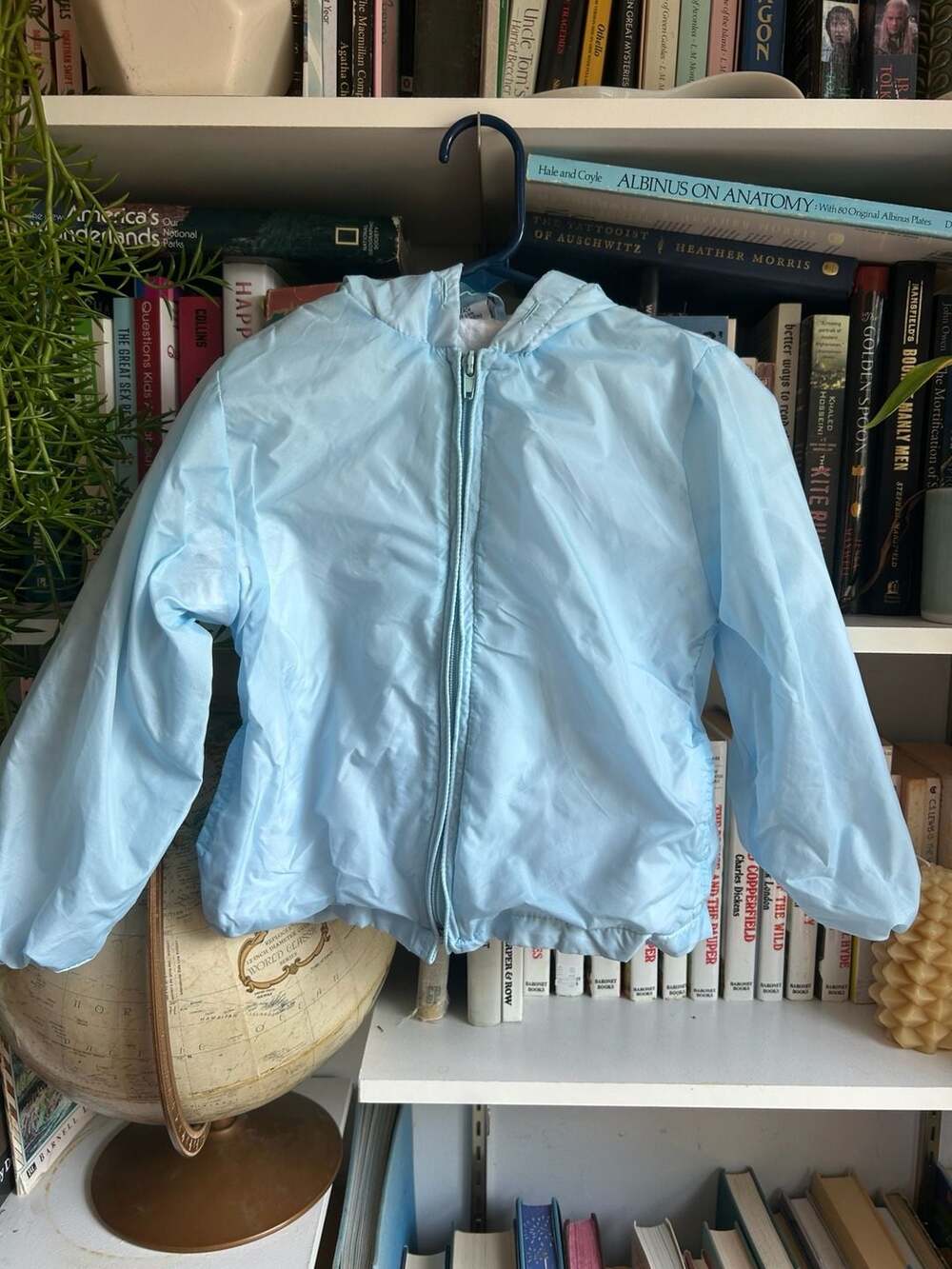 Vintage Light Blue Full Zip Lightweight Windbreaker Jacket with Hood